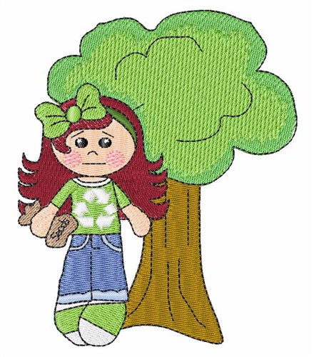 Recycle Tree Girl Machine Embroidery Design