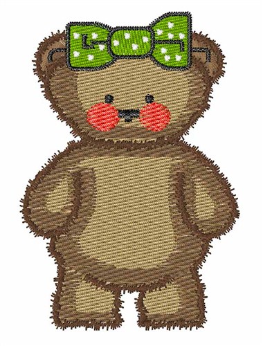 Bear with Green Bow Machine Embroidery Design