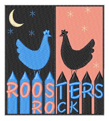 Roosters Rock Machine Embroidery Design