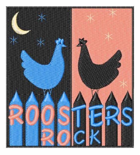 Picture of Roosters Rock Machine Embroidery Design