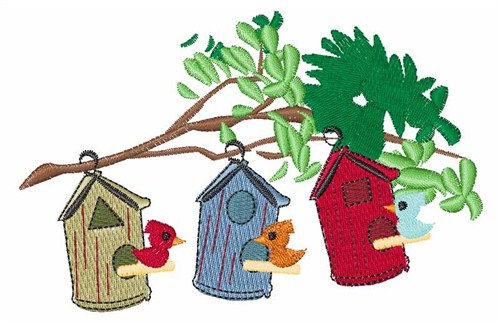 Birds in Houses Machine Embroidery Design