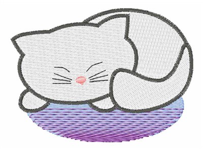 White Sleeping Kitty Machine Embroidery Design