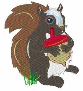 Picture of Squirrel with Acorn Machine Embroidery Design