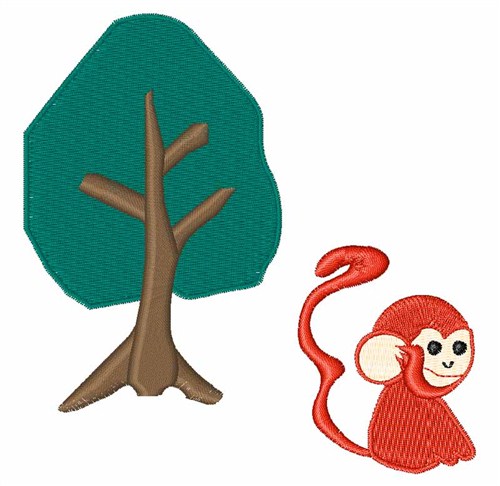 Monkey And Tree Machine Embroidery Design
