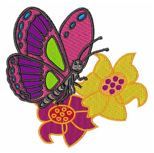 Butterfly And Flowers Machine Embroidery Design