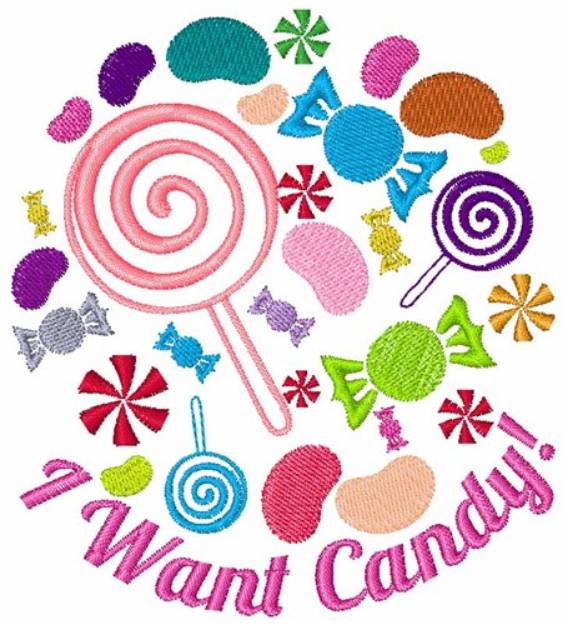 Picture of I Want Candy Machine Embroidery Design