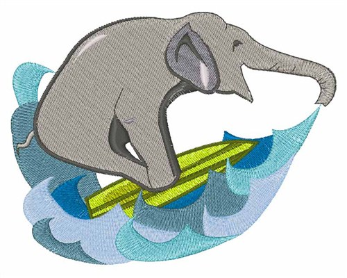 Elephant Surfer Machine Embroidery Design