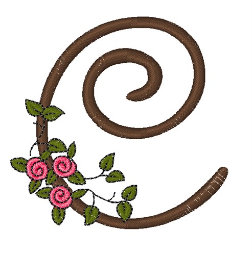 Pink Rose Monogram C Machine Embroidery Design
