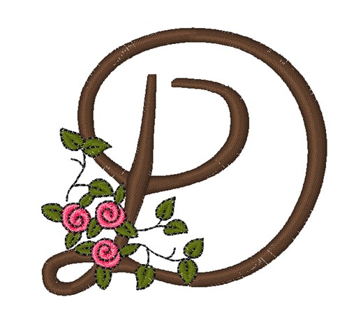 Pink Rose Monogram D Machine Embroidery Design