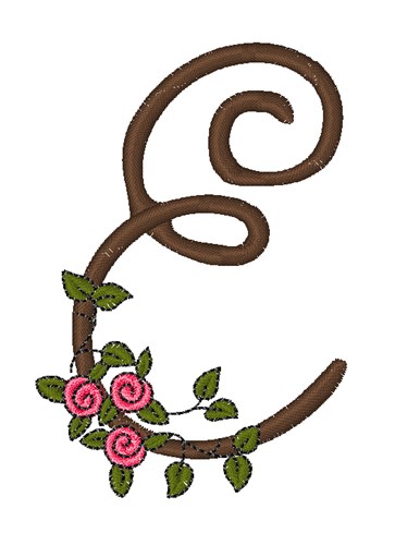 Pink Rose Monogram E Machine Embroidery Design