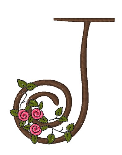 Pink Rose Monogram J Machine Embroidery Design