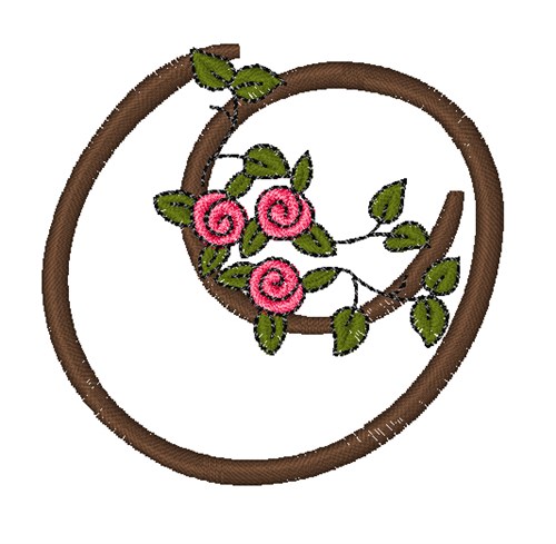 Pink Rose Monogram O Machine Embroidery Design
