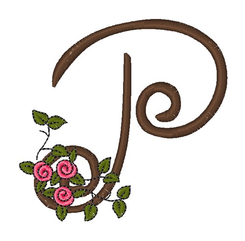 Pink Rose Monogram P Machine Embroidery Design