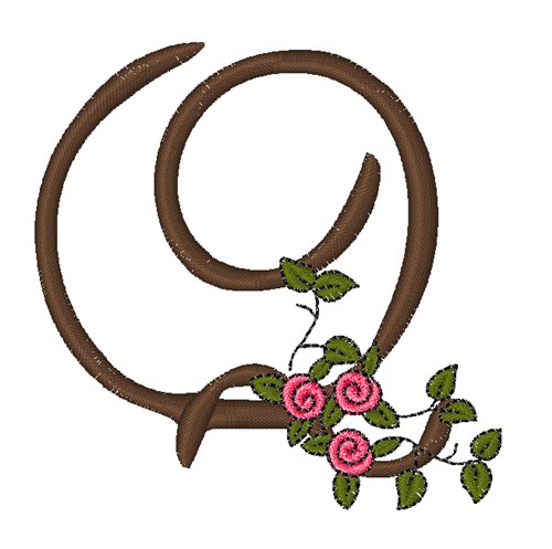 Pink Rose Monogram Q Machine Embroidery Design