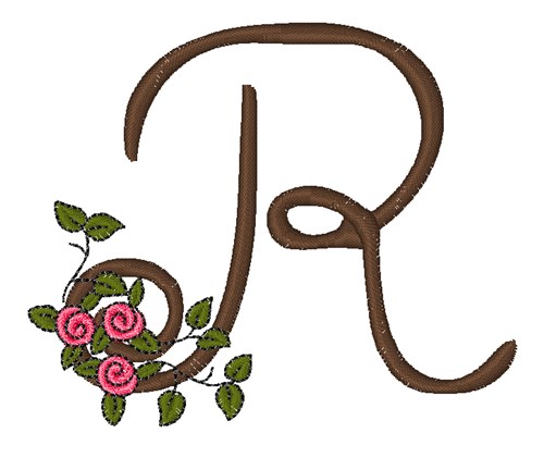 Pink Rose Monogram R Machine Embroidery Design