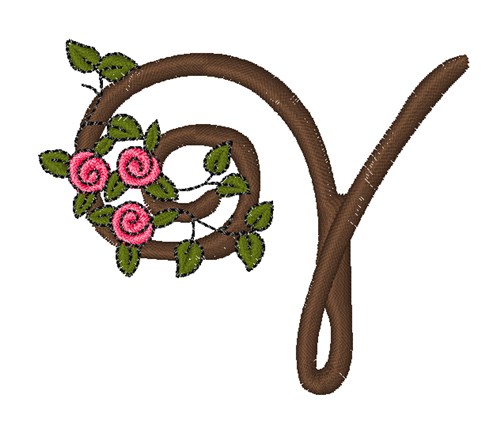 Pink Rose Monogram V Machine Embroidery Design