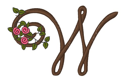 Pink Rose Monogram W Machine Embroidery Design