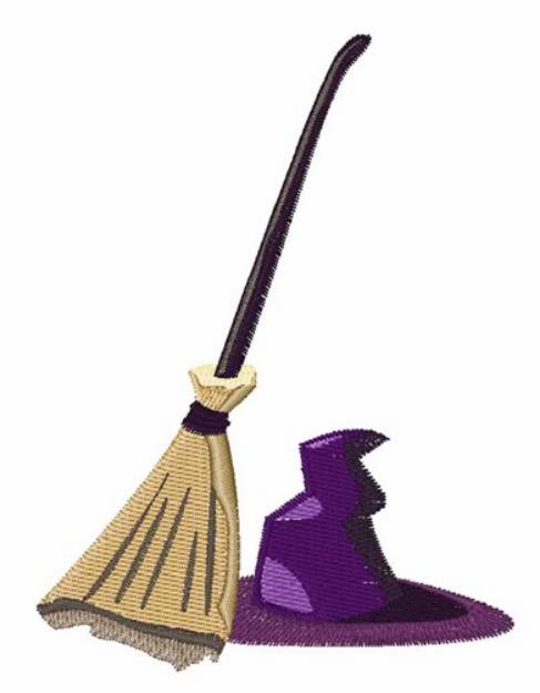 Picture of Witch Broom and Hat Machine Embroidery Design