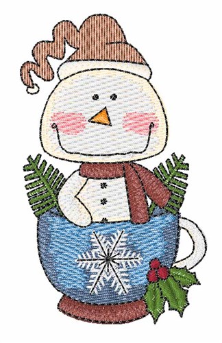 Cup Of Snowman Machine Embroidery Design
