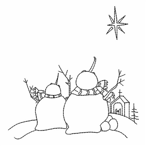 Snowmen Watching Shiny Star Machine Embroidery Design