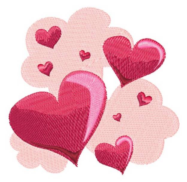 Picture of Hearts In Clouds Machine Embroidery Design
