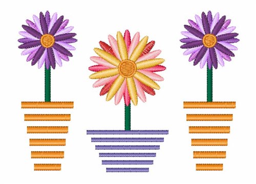 Flower Pots Machine Embroidery Design