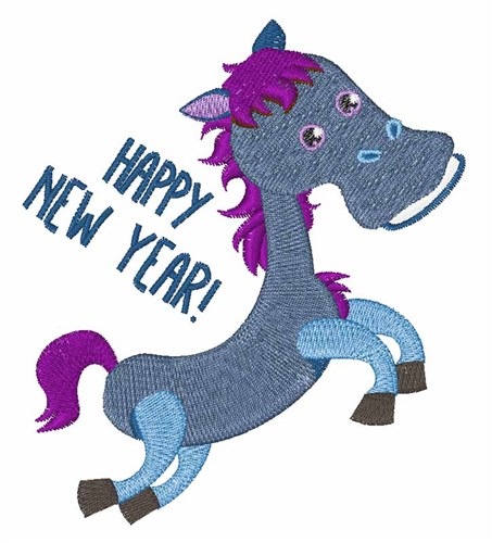 Happy New Year Pony Machine Embroidery Design