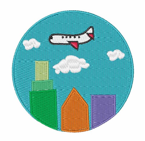 Plane Over City Machine Embroidery Design