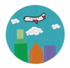 Picture of Plane Over City Machine Embroidery Design
