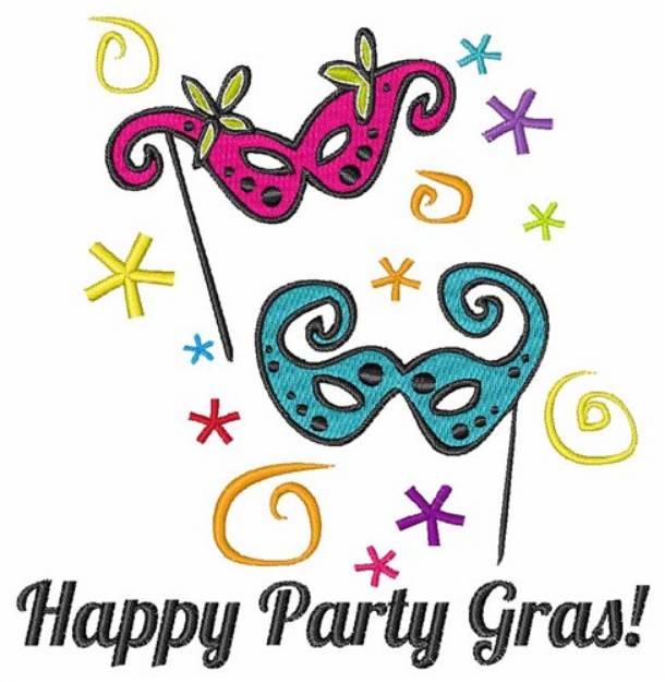 Picture of Happy Party Gras Machine Embroidery Design