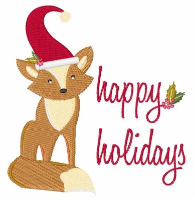 Happy Holidays Fox Machine Embroidery Design
