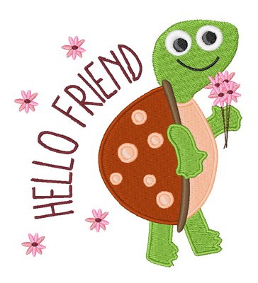 Hello Friend Turtle Machine Embroidery Design