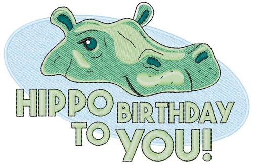 Hippo Birthday Machine Embroidery Design