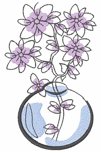 Purple Flowers In Vase Machine Embroidery Design