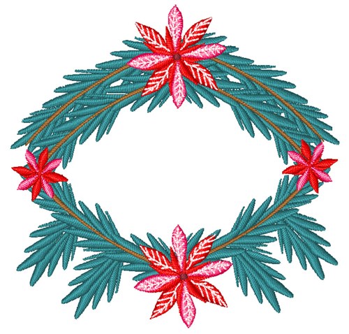 Holiday Poinsettia Wreath Machine Embroidery Design