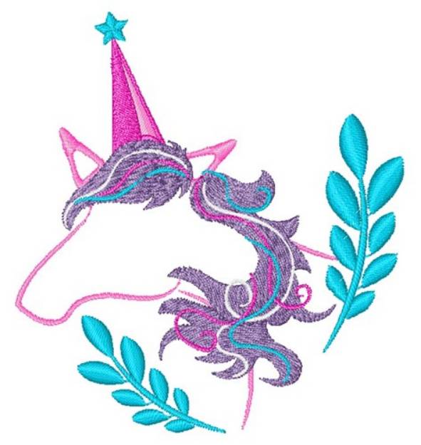 Picture of Unicorn Outline & Laurel Machine Embroidery Design