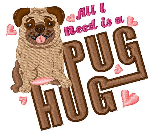 Pug Hug Machine Embroidery Design