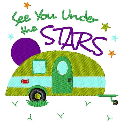 Camper See You Under The Stars Machine Embroidery Design