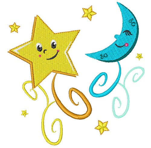 Twinkle Star and Moon Machine Embroidery Design