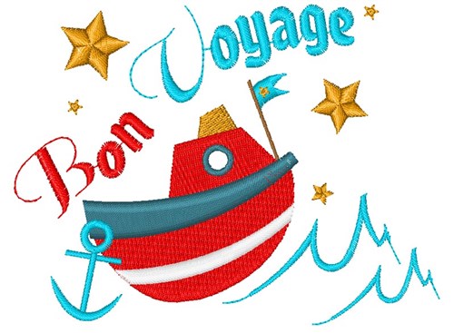 Boat Bon Voyage Machine Embroidery Design