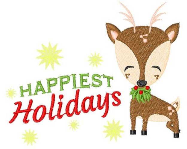 Picture of Deer Happiest Holidays Machine Embroidery Design