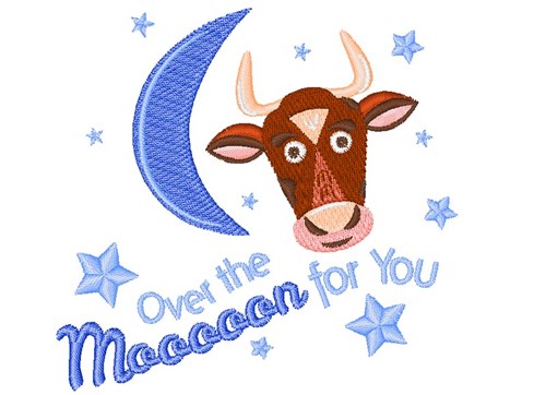 Cow Over The Mooooon For You Machine Embroidery Design