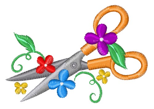 Floral Scissors Machine Embroidery Design