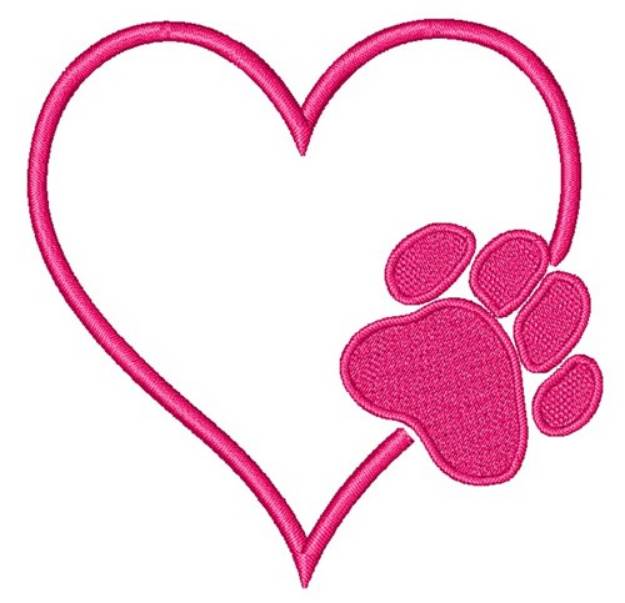 Picture of Heart Outline & Paw Print Machine Embroidery Design