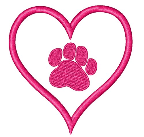 Paw Print & Heart Outline Machine Embroidery Design