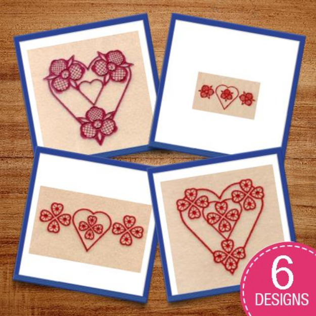Picture of Lace Valentine Hearts Embroidery Design Pack