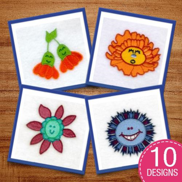 Picture of Funky Flower Faces Embroidery Design Pack