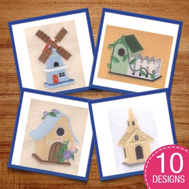 Picture of Decorative Birdhouses Embroidery Design Pack