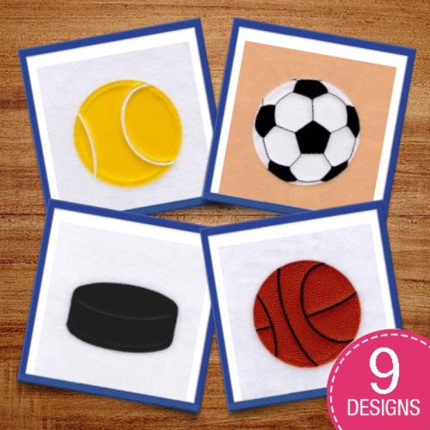 Picture of Sports Applique Balls (Zig-Zag) Embroidery Design Pack