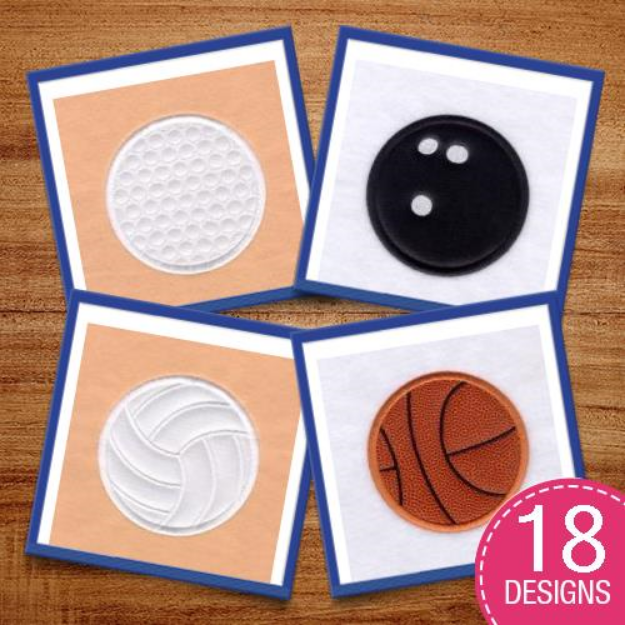 Picture of Sports Applique Balls Combined (Satin) Embroidery Design Pack